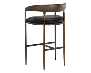 Sunpan Zanatta Stylish Barstool with Antique Brass Frame and Unique Hammered Metal Detailing for Any Space Charcoal Black Leather