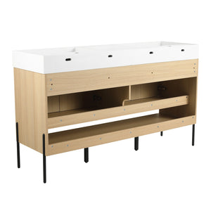 English Elm 60" Oak Bathroom Vanity Combo with Resin Basin, 4-Door Storage, Multi-Layer Wood Frame, Modern Elegance W1972S00011