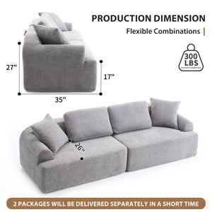 English Elm LY-024GY Plush 4-Seater Compression Sofa in Gray Crochet Yarn Fabric with 4 Pillows, Breathable Comfort 103" wide W2231S00017