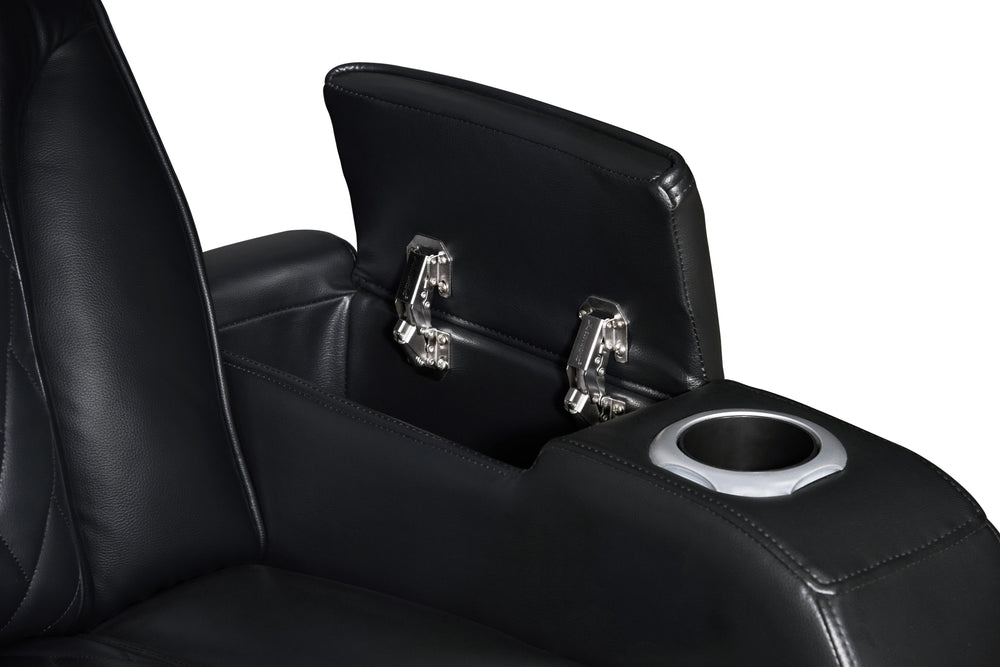 English Elm Jazz Power Recliner 37" Black Leather Aire with LED Lighting, USB-A/USB-C, Storage & Cupholder B061P361342