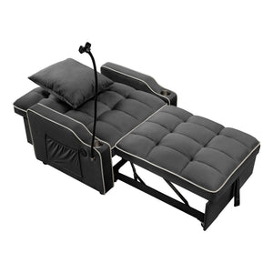 English Elm Convertible Single Chair Bed with Foldable Computer Desk, USB Charging, 3-in-1 Recliner to Bed Comfort Black W2941P325521