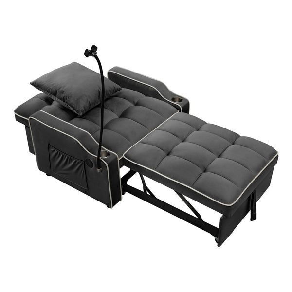 English Elm Convertible Single Chair Bed with Foldable Computer Desk, USB Charging, 3-in-1 Recliner to Bed Comfort Black W2941P325521