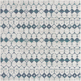 Unique Loom Outdoor Trellis Cardak Machine Made Geometric Rug Ivory and Blue, Navy Blue/Gray/Green 7' 10" x 7' 10"