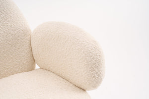 English Elm Boucle Bouclé Fabric Office Chair with Ergonomic Curved Back & Armrests, 360° Swivel, Stable Base Beige T3903P373042