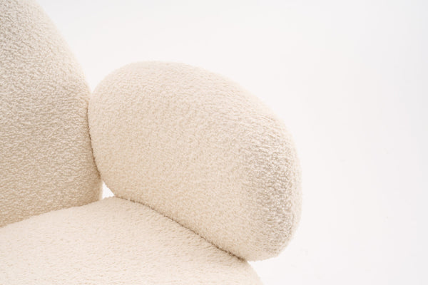 English Elm Boucle Bouclé Fabric Office Chair with Ergonomic Curved Back & Armrests, 360° Swivel, Stable Base Beige T3903P373042