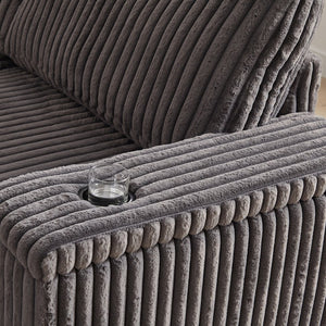 English Elm 110-Inch Oversized Corduroy Corner Sofa with Storage, USB & Cup Holders, Deep Plush Seating Comfort DARK GREY W834S00285