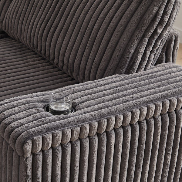 English Elm 110-Inch Oversized Corduroy Corner Sofa with Storage, USB & Cup Holders, Deep Plush Seating Comfort DARK GREY W834S00285