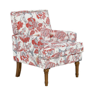 English Elm Accent Slipper Chair Botanical Tapestry Upholstery Nailhead Trim Solid Wood Legs Farmhouse Red W5568P445702