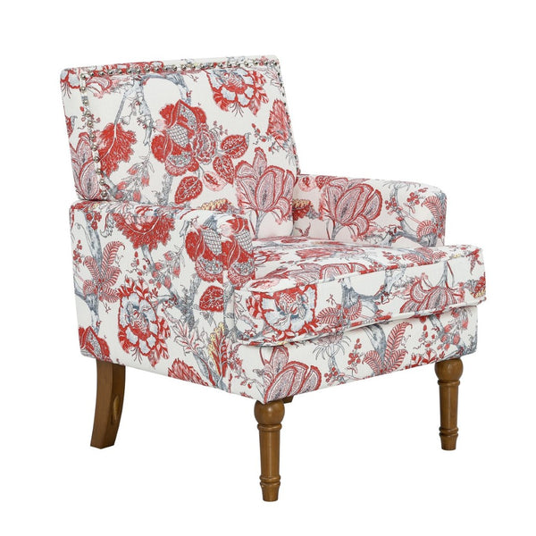 English Elm Accent Slipper Chair Botanical Tapestry Upholstery Nailhead Trim Solid Wood Legs Farmhouse Red W5568P445702