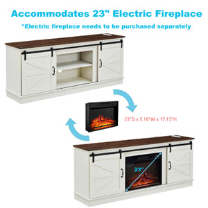 English Elm Farmhouse TV Stand with 23" Electric Fireplace, Sliding Barn Doors, USB Outlets, Fits 65-75" TVs W2393S00001