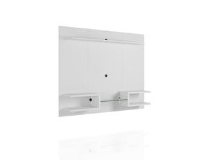 English Elm Plaza 64" TV Panel with Overhead Display Shelf, Glass Media Divider, Wire-Management & Mounting Hardware White B365P398356