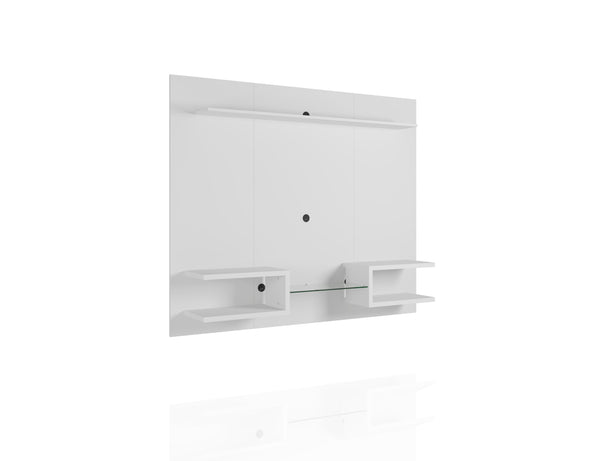 English Elm Plaza 64" TV Panel with Overhead Display Shelf, Glass Media Divider, Wire-Management & Mounting Hardware White B365P398356