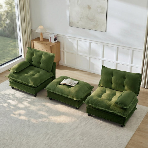 English Elm 77" L-shaped Chenille Cloud Sectional Sofa with Ottoman Deep Cushioned Modular Couch Green W714S01719