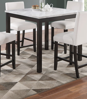 English Elm Modern 5pc Counter Height Dining Set with Faux Marble Top & White Faux Leather Chairs, 40" Square B011P184983