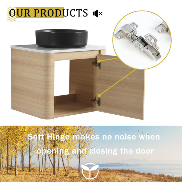 English Elm 24'' Wall-Mounted Bathroom Vanity With Stylish Ceramic Sink, Soft-Close Door & Durable Plywood Design W999S00458