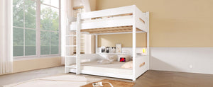 English Elm Queen Over Pine Bunk Bed with Built-in Shelves and Usb Charging Ports White N7090002238K