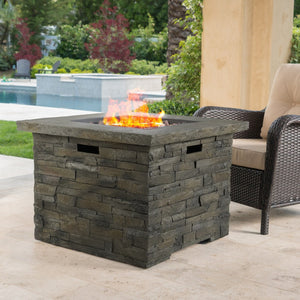 English Elm 33" Square Mgo Propane Fire Pit 40000 Btu Stone Finish Outdoor Patio Focal Point 60676.00NTL-40K