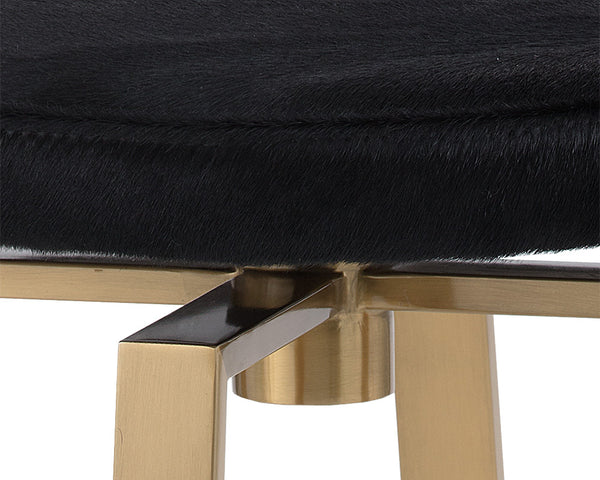 Sunpan Hendrix Swivel Counter Stool: Chic Black Cowhide Seat with Bold Yellow Gold Steel Base for Stylish Dining