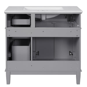 English Elm 36" Gray Modern Bathroom Vanity with Ceramic Sink, Solid Wood Frame, Soft-Close Doors & 4 Drawers N729P253935E