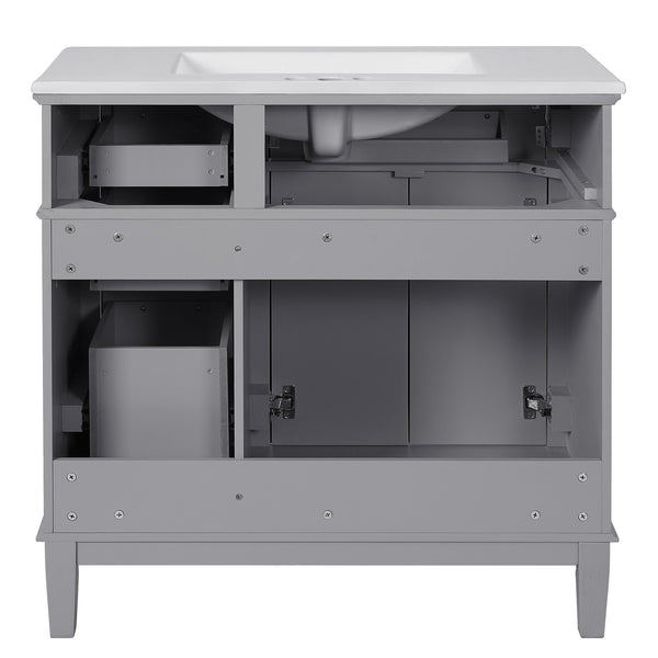 English Elm 36" Gray Modern Bathroom Vanity with Ceramic Sink, Solid Wood Frame, Soft-Close Doors & 4 Drawers N729P253935E