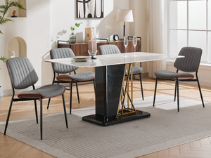 English Elm A&A Mid Century Dining Chair Set of 2 with Curved Ergonomic Walnut Back Upholstered Seat and Metal Legs Gray Pu W1143P191787