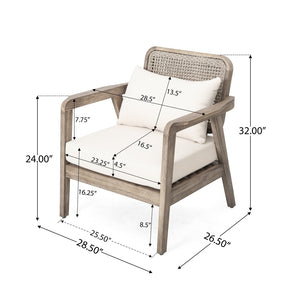 English Elm Outdoor Acacia Wood Club Chair Deep Seating Woven Back Patio Lounge Resort Style N780P171149B