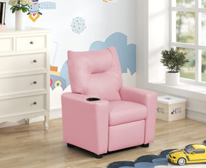 English Elm Evelyne Youth Pu Leather Recliner with Cupholder for Playroom or Bedroom Lounge Pink B2749P413213
