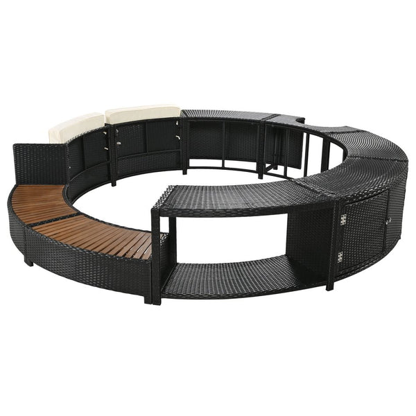 English Elm Spa Surround Spa Frame Patio Rattan Sofa Set with Storage, Mini Foam Cushions, Durable Steel Frame, Weather-Ready Comfort Beige SZ000060AAA