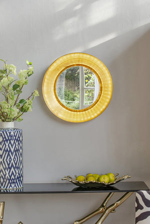 English Elm D18.7 Gold Wall Mirror with LED Lighting — 18.5" Elegant Round Illuminated Accent for Bathroom Vanity, Loft Decor W2078P288176