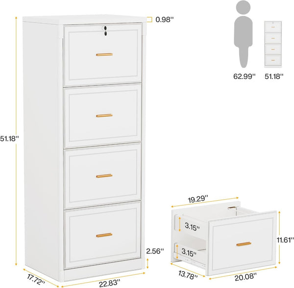 English Elm Spacious Four Drawer Locking Filing Cabinet Mdf Build for Home or Office Use T3971P462310