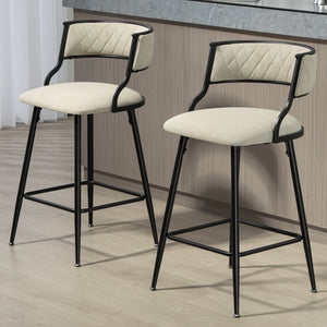English Elm SET 26'' Counter Height Bar Stools with Breathable PU, High-Density Foam, Black Powder-Coated Base, Footrest Beige W2215P196279