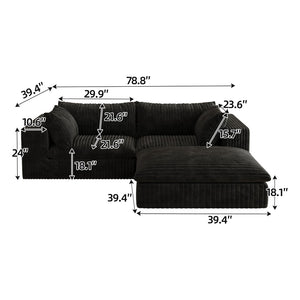 English Elm 39.8" Cloud Modular Sofa Plush Corduroy Deep Seat Feather Fill Living Room Couch Black W2824S00188