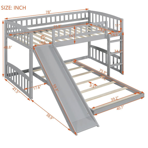 English Elm Twin Over Kids Bunk Bed with Built-in Slide Solid Pine Frame Gray Finish LT100514AAE