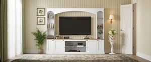 English Elm Arched Farmhouse Entertainment Center with Open Shelving for Living Room White N721S000063K