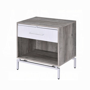 English Elm White Oak Finish Nightstand with Drawers and Open Shelf, 24" W x 16" D x 24" H, Durable Bedside Table Gray,White 21 L x 28 W x 8 H B2741P323125