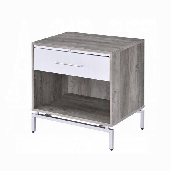 English Elm White Oak Finish Nightstand with Drawers and Open Shelf, 24" W x 16" D x 24" H, Durable Bedside Table Gray,White 21 L x 28 W x 8 H B2741P323125