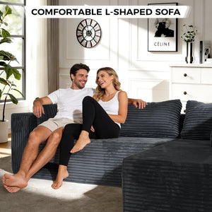 English Elm 100" Corduroy L-shaped Sectional with Deep Foam Seats Modular Living Room Couch T5880S00005