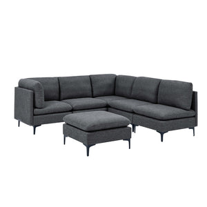 English Elm Linen Upholstered Modular Sectional Sofa with Tall Black Metal Legs for Living Room Dark Gray B2748S00114