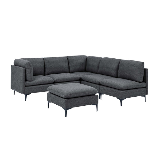 English Elm Linen Upholstered Modular Sectional Sofa with Tall Black Metal Legs for Living Room Dark Gray B2748S00114