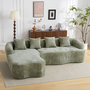 English Elm Full L-Shape Sectional Sofa with Curved Chaise, Modular Chenille Couch, High-Density Comfort for Apartment Living Green W3612S00003
