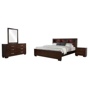English Elm Emory Queen Bedroom Set Solid Hardwood Bookcase Headboard Built-in Lights Cappuccino B062S00776