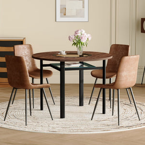 English Elm Table and Chair Set 42 Inch Round Wood Grain Dining with 4 Linen Cushioned Seats W1151S04479