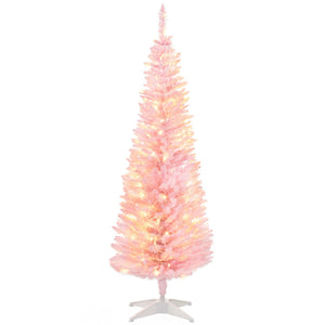 English Elm Homcom 5' Slim Pink Pre-Lit Noble Fir Christmas Tree With 110 Led Lights For Cozy Holiday Decor W2225P249646