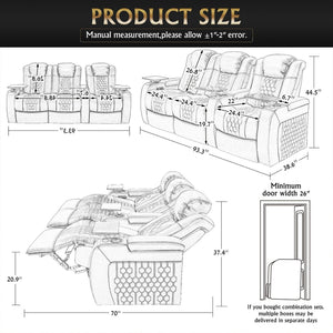 English Elm 93.3"power Reclining Home Theater Set in Nappa Leather with Rgb Lighting and Usb Charging W3819S00102