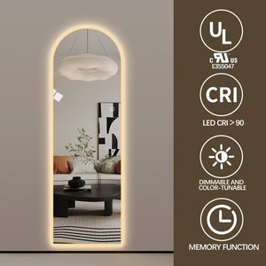 English Elm 65" Arch Full Length Wall Mirror with Dimmable Led Lighting for Bedroom or Entryway W2709P435570