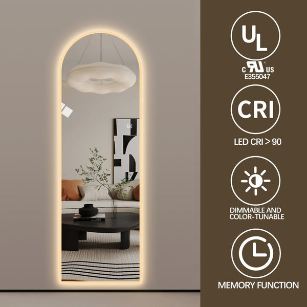 English Elm 65" Arch Full Length Wall Mirror with Dimmable Led Lighting for Bedroom or Entryway W2709P435570