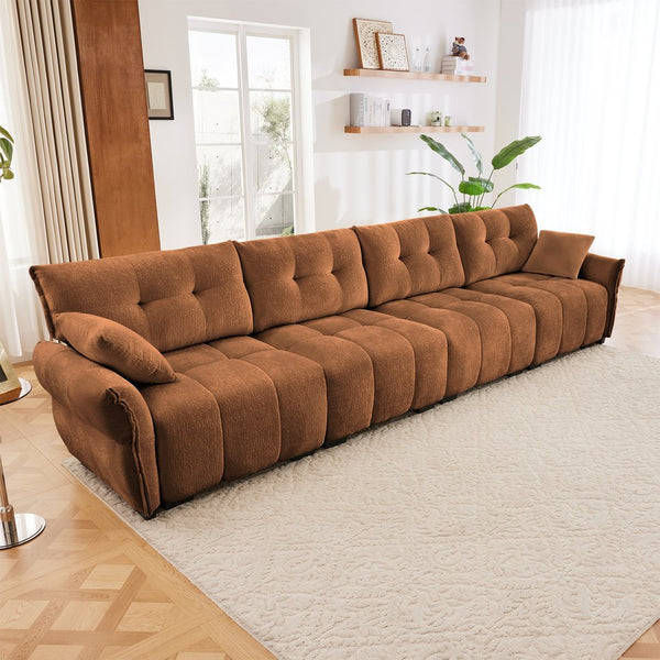 English Elm Modern Luxurious 4-Seater Sofa with Solid Wood Frame, Plush Chenille Upholstery, Durable High-Resilience Cushions for Living Room Comfort and Stylish Lounges Burnt Orange W714S01176