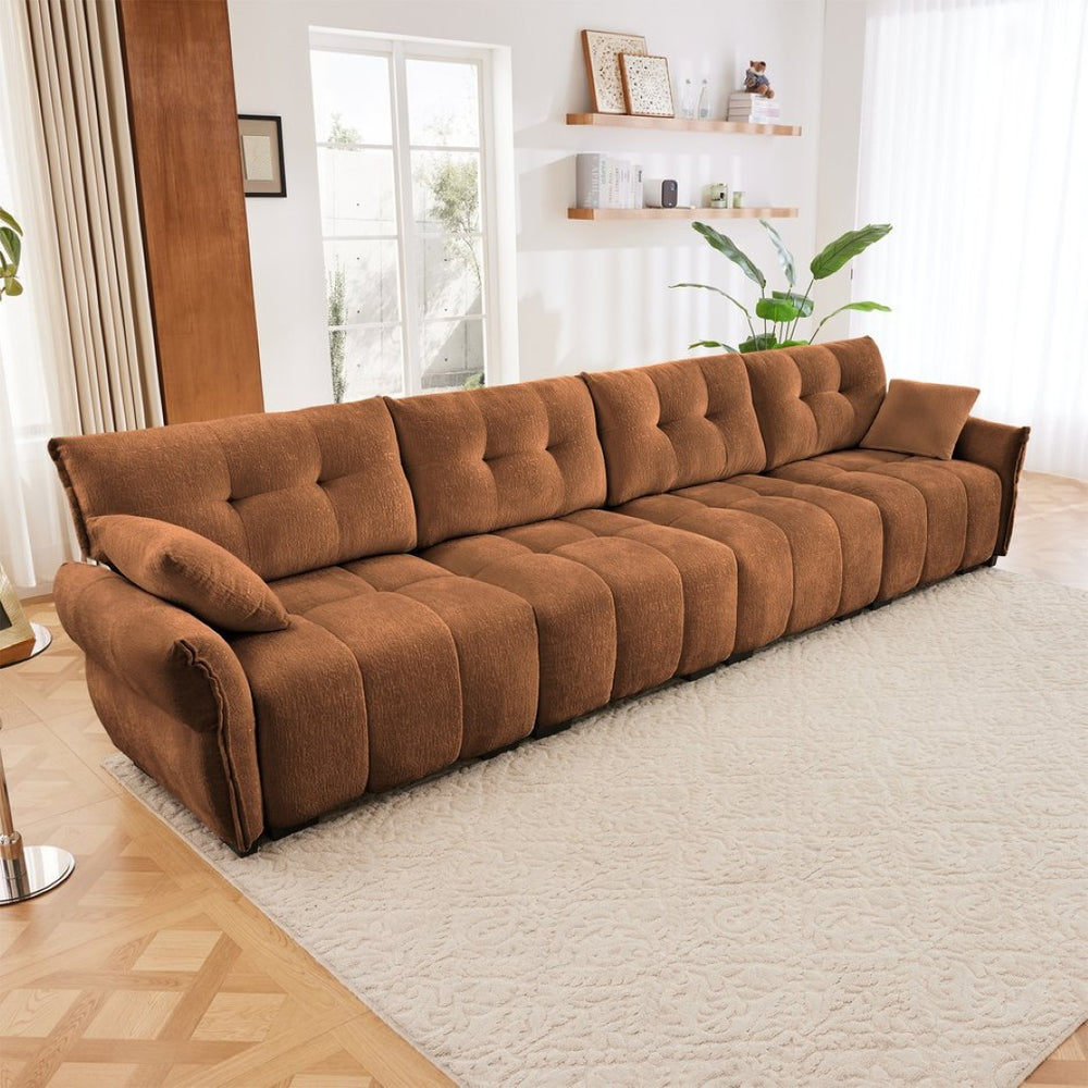 English Elm Modern Four Seat Chenille Sofa Solid Wood Frame Tufted Arms for Living Rooms Lounges Burnt Orange W714S01666
