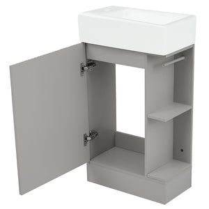 English Elm 18.6" Bathroom Vanity with Sink and Ceramic Top, MDF Cabinet with Door, TP Holder & Shelf Grey N725P212181E