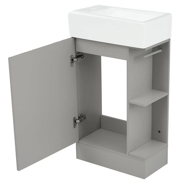 English Elm 18.6" Bathroom Vanity with Sink and Ceramic Top, MDF Cabinet with Door, TP Holder & Shelf Grey N725P212181E